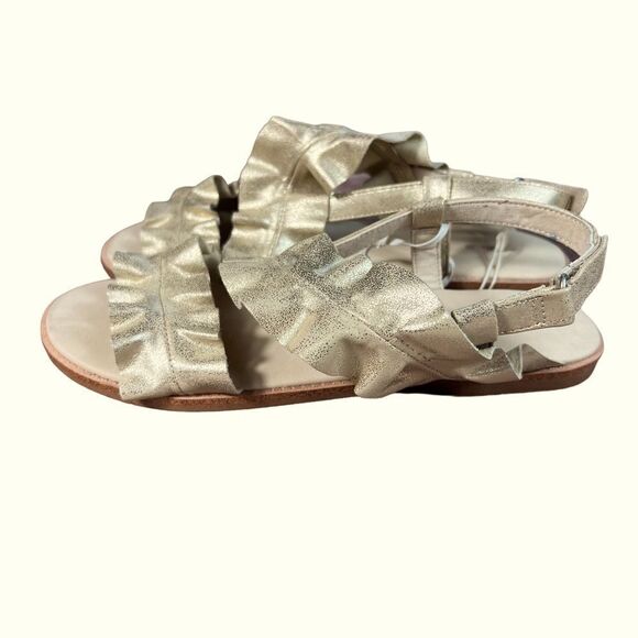 Zara Girls Foiled Gold Ruffle Open Toe Sandals - Picture 2 of 9